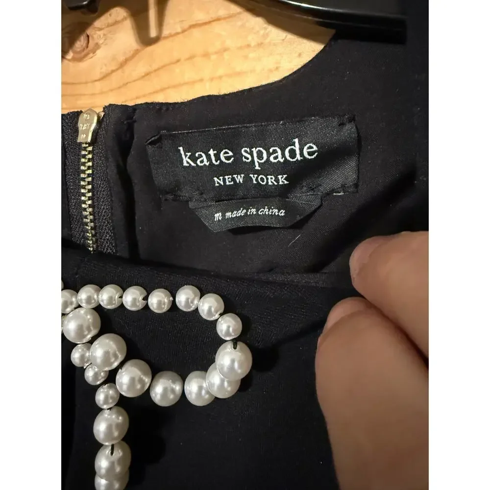 Kate Spade Black Dress Mini Pearl Bow Ponte Dress Size M